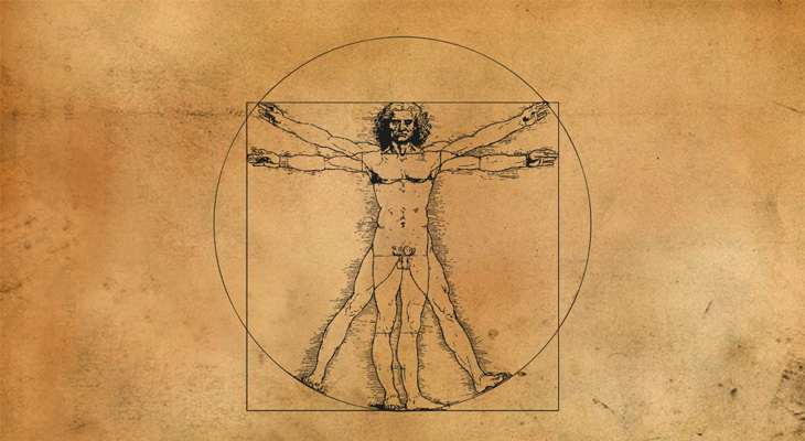 eskimiş kağıt üzerinde, da vinci vitrivius adamı çizimi