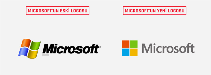 microsoft eski ve yeni logo karşılaştırması