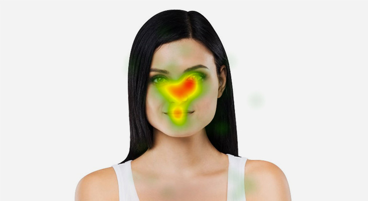 neuromarketing example, eye tracking for a design with a woman